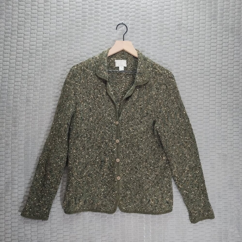 Christopher & Banks Green Cardigan Chunky Knit Earth Tone-Sz M